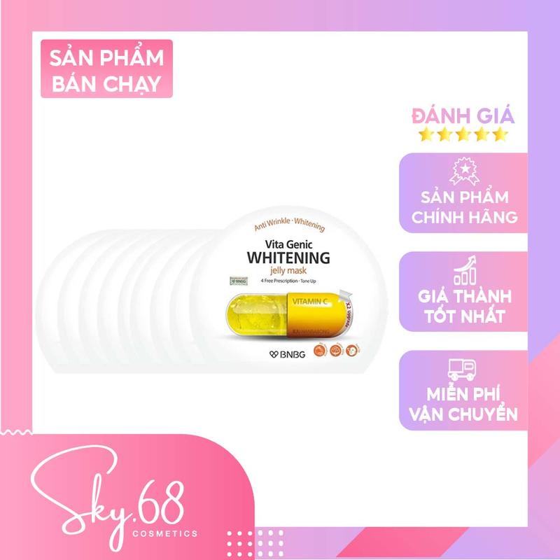  Combo 10 Mặt nạ giấy dưỡng da trắng sáng và làm đều màu da BNBG Vita Genic Whitening Jelly Mask  Vitamin C  30ml x 10 