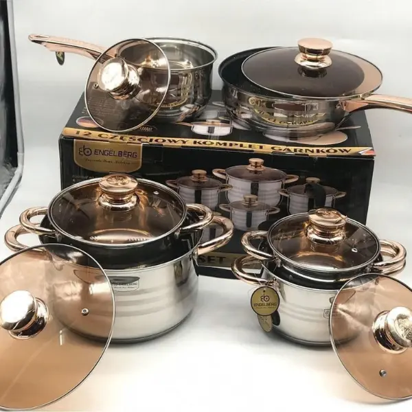 Bộ nồi Đức  inox 6 món 12 chi tiết gồm 5  nồi 1 chảo và 6 nắp kính cường lực. Bảo hành 12 tháng.