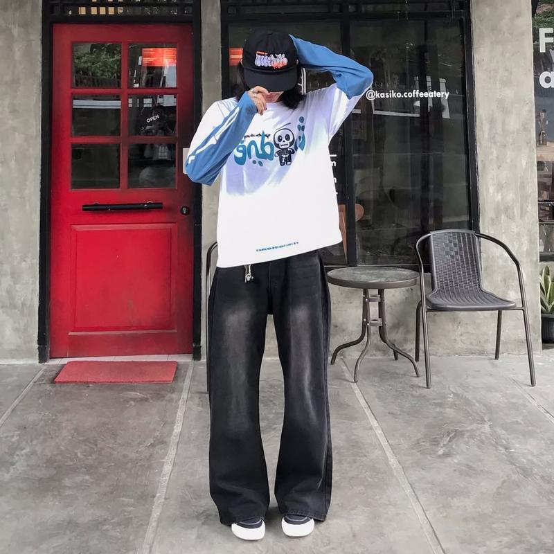 Celana Jeans Kulot Pria Baggy Pants Skena Y2K Pinggang Loose Straight Jumbo Cowok Biru Hitam Shabby Chic Loose-fitting - Basic Pendek Panjang Distro Vintage Santai Wanita Dewasa Casual Oversize 1