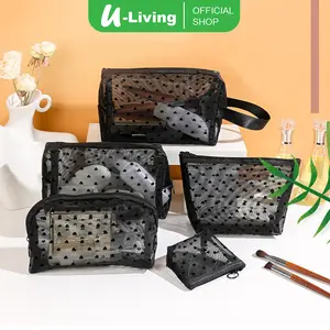 U-Living Tas Kosmetik Jaring Pouch Make Up Transparan Tas Penyimpanan Portable Love Ritsleting TM016