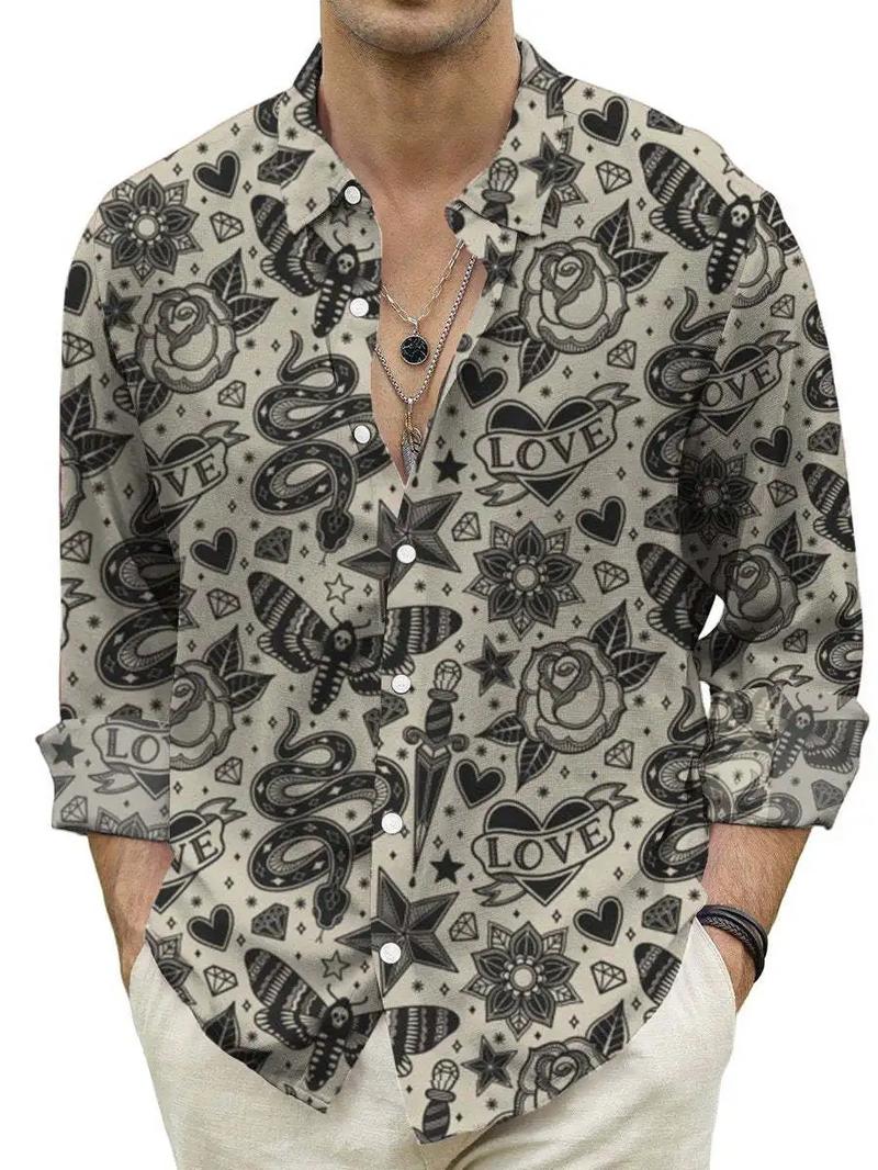 Product Introduction of Men's Vintage Animal Print Long Sleeve Shirt 2023 Fashion Design Luxury Long Sleeve Tops Men's Four Seasons Button Lapel Shirt Menswear Lingerie 9