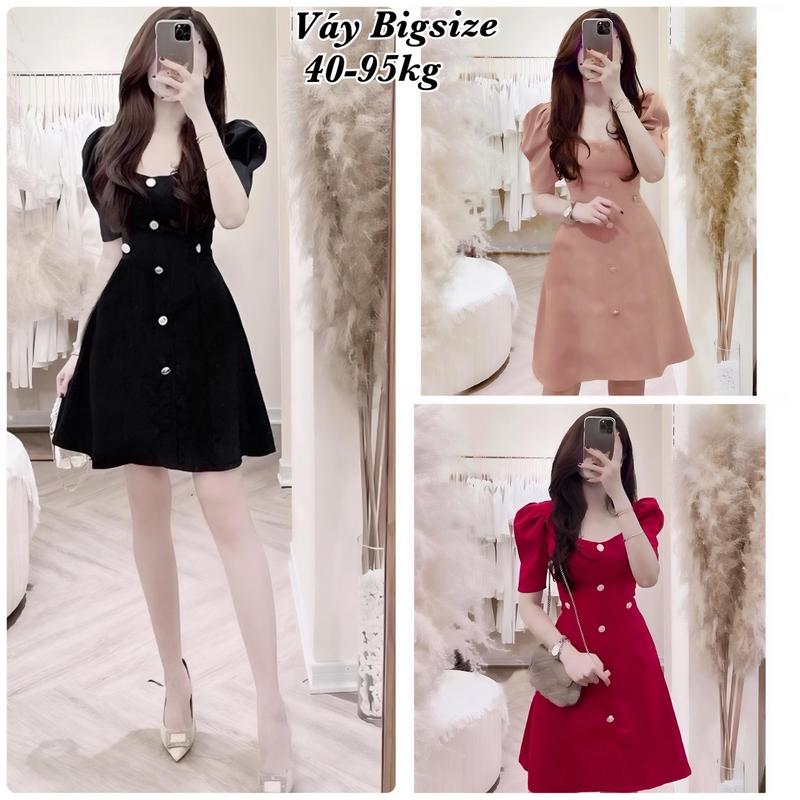 Thời Trang Én Nhỏ Có Bigsize - Váy Ngắn Bigsize Nữ Vải Lụa Chéo Hàn Cao Cấp Thiết Kế Đi Dự Tiệc Cổ Vuông 45-95kg 2218 Kem Nhung Dress Đen