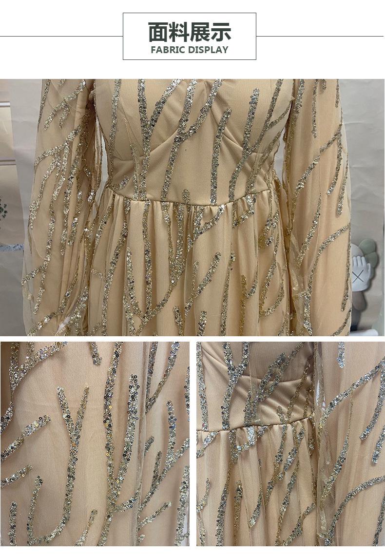 Product Introduction of 2025 new gold heavy industry beads luxury evening dress sexy Cosmopolitan Queen long dress yq7109 2