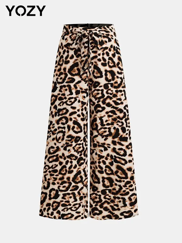YOZY Polka Dot Print Zipper Back Wide Leg Pants, Elegant High Waist Belted Trousers, 2024 Women's All Seasons Outfits for Beach, Holiday, Vacation 6