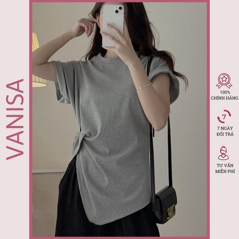 Áo Thun nữ vạt chéo kiểu rút dây tay ngắn xẻ tà trắng đen xinh đẹp co giãn 4 chiều VANISA CT057