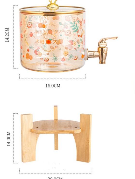 Bình nước bằng thuỷ tinh cao cấp hoạ tiết hoạt hình dễ thương, có nắp đậy, có vòi kèm kệ gỗ 9
