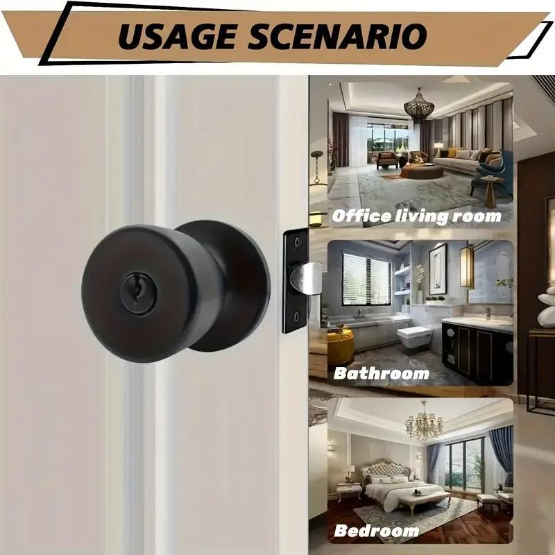 Door Knob with Lock & Key, Round Ball Lock Interior/Exterior Door Knob, Entry Door Handle, Door Hardware for Bedroom Or Bathroom 6