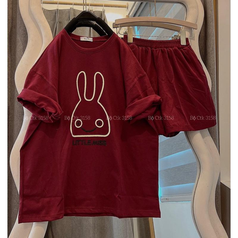  Sét Áo Thun Quần Đùi Nữ Form Rộng Cotton Khô 3158 In Hình Thỏ LITTLE1 