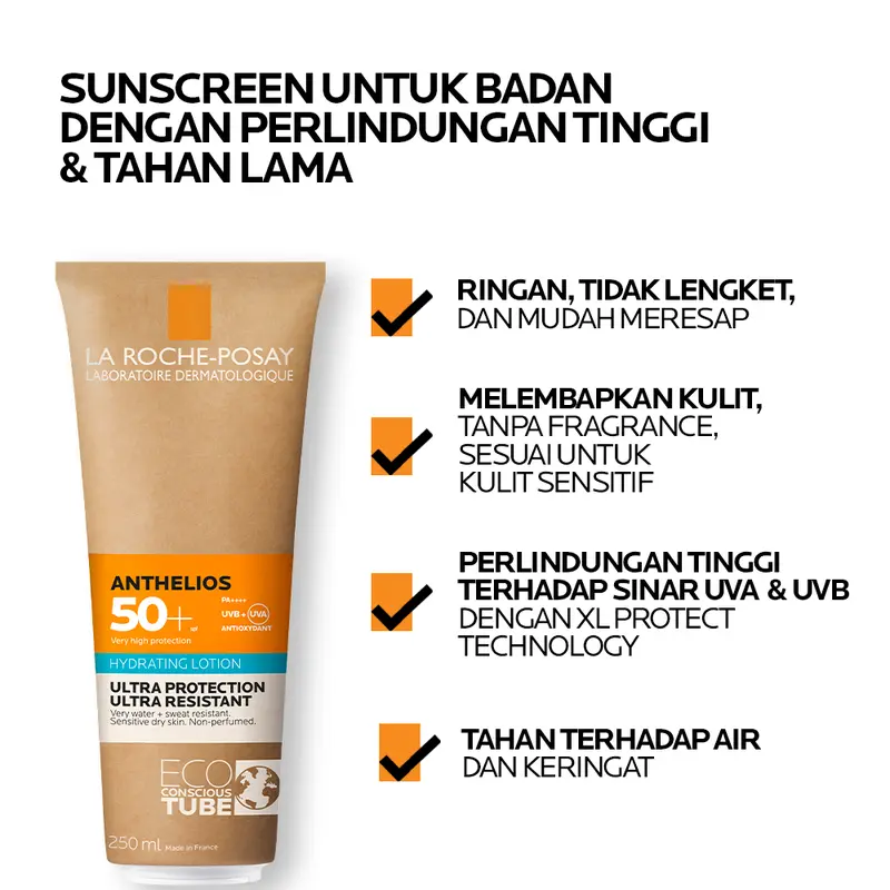 La Roche Posay Anthelios Hydrating Body Sunscreen SPF 50+ PA+++ - Sunblock Badan Aman Untuk Kulit Wajah Sensitif / Kering 3