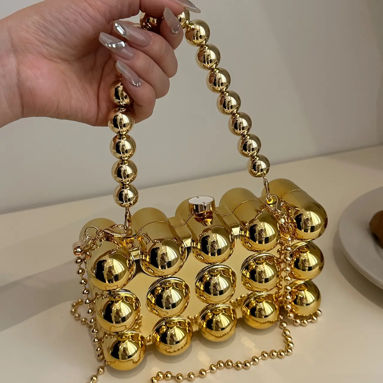 Elegant Gold Acrylic Evening Clutch Bag with Detachable Shoulder Strap - Fashion Square Women's Crossbody Bag with Magnetic Closure, Novelty Small Bag