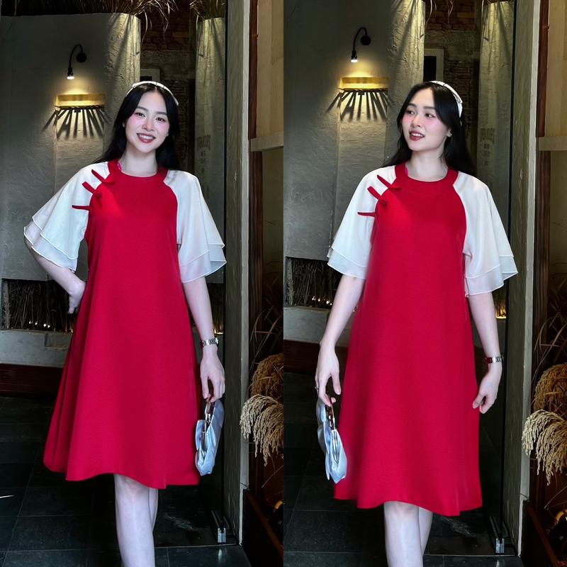 MUMMUM Đầm bầu Tết Mia kiểu đầm áo dài cách tân Bầu mặc đi làm đi chơi đều xinh váy bầu tết đầm bầu tết Noel