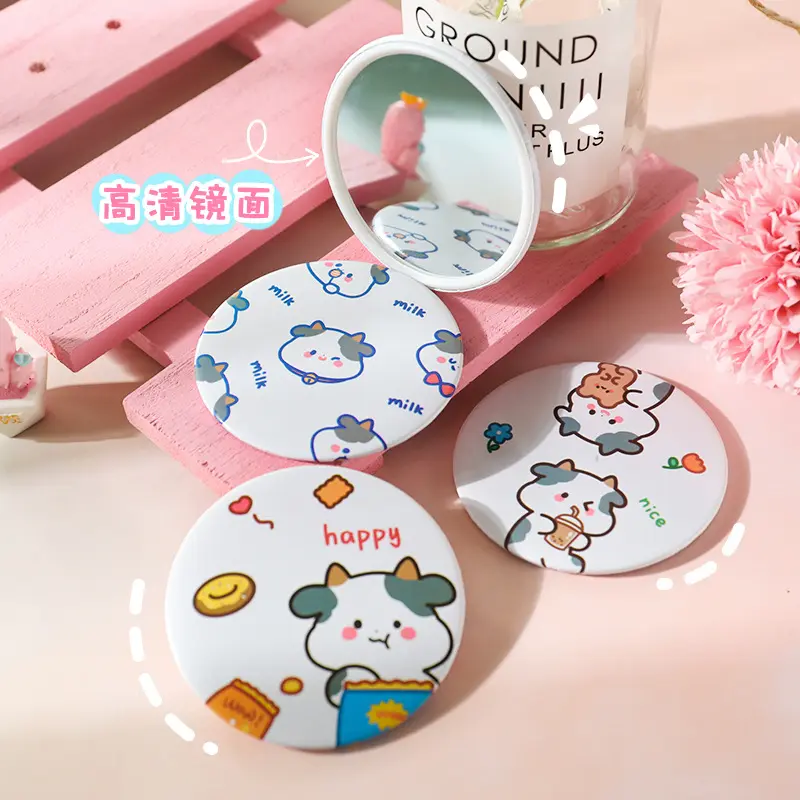 READY STOCK> Mini Small Mirror Mini Make up Travel Wedding Gift Round Cute Cartoon mirror Cermin Kecil Makeup