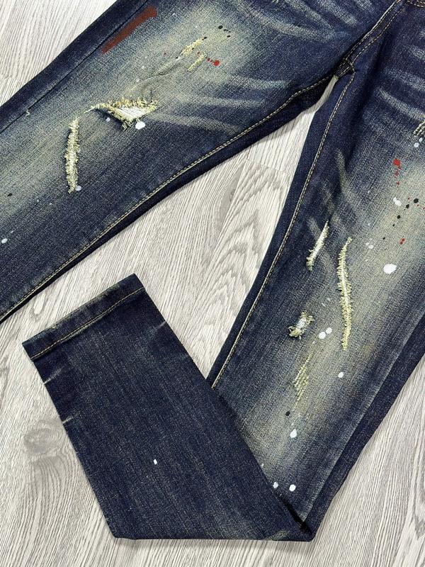 ( Ảnh Tự Chụp ) Quần Jean Pur Ple Wash Rách Vảy Sơn Đỏ 4 Cúc Form LikeAuth Chuẩn loại 1 ( Tag Mác Lụa , 4 Tag Sườn , Cúc Đồng , Mác Thêu , Túi Vải )​ 4