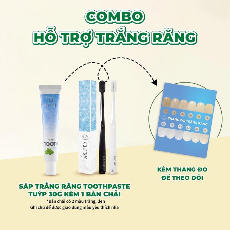 [CD30] [Tuýp 30g - bàn chải] Sáp Trắng Răng Tooth Paste Dạng Tuýp 30g - Trắng Răng, Thơm Miệng, Sạch Mảng Bám - Kèm Thang Đo Kèm Bàn Chải
