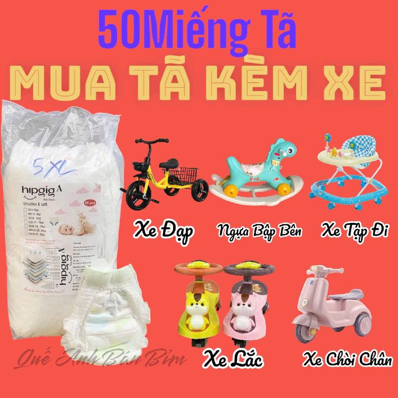 (Kèm Xe Chòi)Hipgiga 50Miếng bỉm Quần Đẹp RẺ chất Lượng Thấm Hút 1000ml Tiết Kiệm GIÁ rẻ CÓ Đủ Size M_5Xl Voi bỉm Quần Fomsuoonh Cho Bé Đồ Chơi Toys tã tặng xe tả lót chống sơ sinh hipgig 100 miếng
