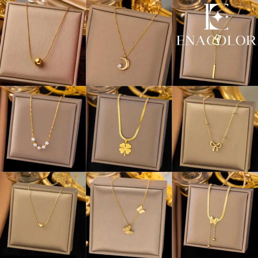 Enacolor Women Titanium Steel Gold Plated Necklace Pendant Hypoallergenic Jewelry Fashion Accessories Gifts