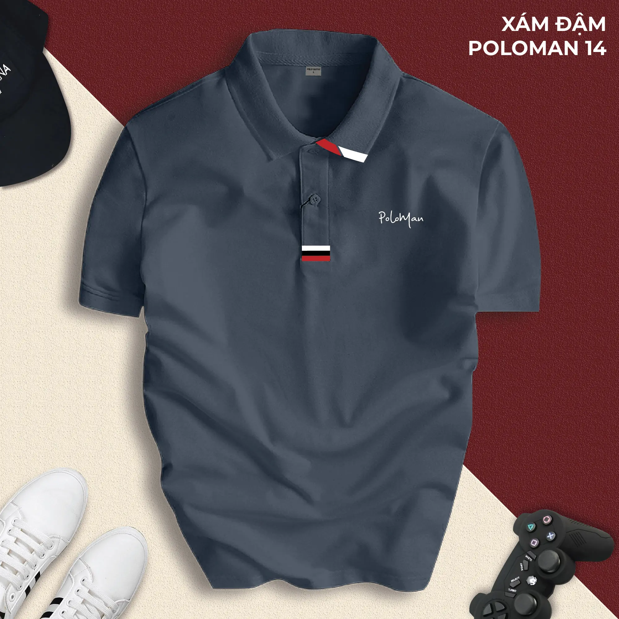 Áo phông POLOMAN 14 cổ bẻ BASIC CVC vải cá sấu sang trọng, lịch lãm, thoáng mát Menswear Có Cổ Ngắn Tay Shirt Tay Ngắn