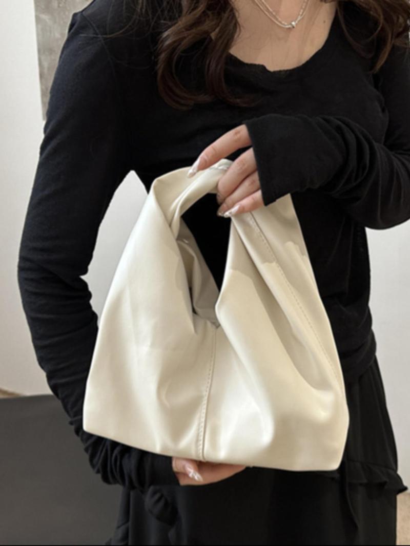 Product Introduction of Women's Solid Color Ruched Shoulder Bag, Fashionable PU Leather Handbag, Casual Versatile Handbag for Daily Used 2