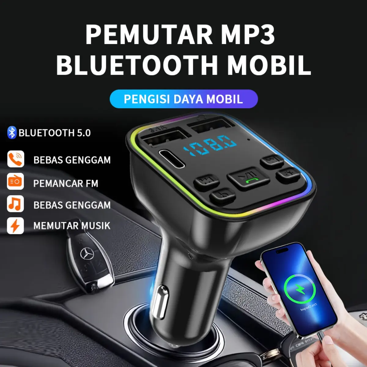 Pengisi Daya Mobil Bluetooth MP3 G38, Pengisi Daya Mobil dengan 2 Port USB, Pemancar FM dan Hands-Free, Pemutar Musik Bluetooth untuk Mobil, Aksesori Mobil Multifungsi dengan Pengisian Daya Cepat dan Konektivitas Mudah