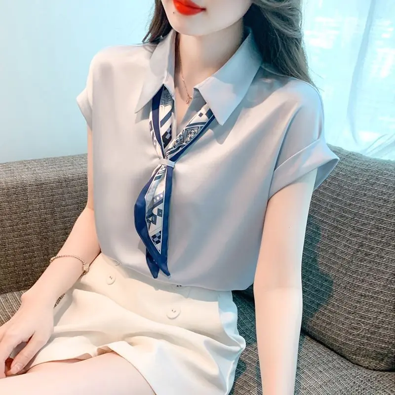 Áo Voan Satin Cao Cấp, Bộ Sưu Tập Mùa Hè Của Phụ Nữ, Hàng Mới Về, Phong Cách Pháp, Thanh Lịch Và Chuyên Nghiệp, Thích Hợp Cho Phụ Nữ Trẻ Và Trưởng Thành, Áo Sơ Mi ngắn Tay, 2024 Women Top
