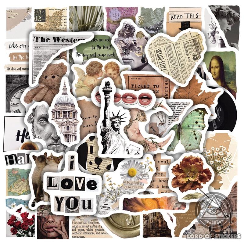 Set 50 Hình Dán Sticker Graffiti Phong Cách Châu Âu Cổ Điển Cute Chống Thấm Nước Trang Trí Mũ Bảo Hiểm, Laptop, Vali, Sổ