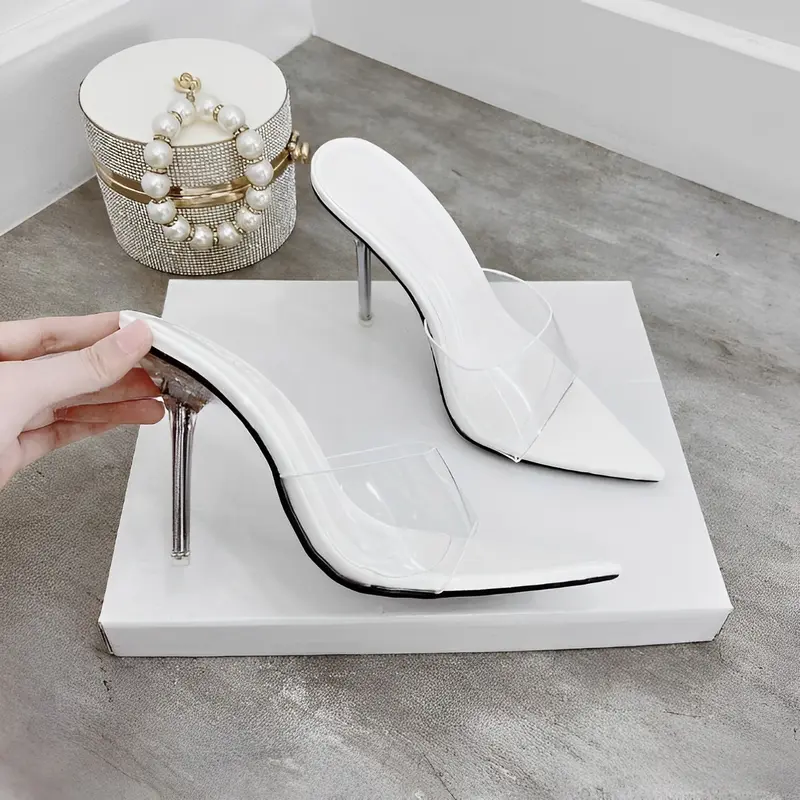 Guốc Cao Gót 9P Mũi Nhọn Gót Tròn Nhọn Quai Trong Mềm Đi Êm Chân 2