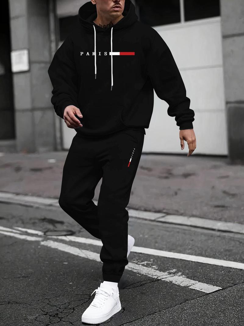 Product Introduction of Men's Letter Print Drop Shoulder Sweatshirt & Drawstring Waist Sweatpants Two-piece Set, Regular Fit Casual Fashion Cozy Breathable Two Piece Outfits for Daily Workout Running, Men's Clothes for Fall & Winter 1