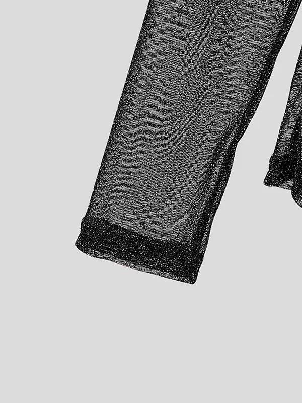 Men's Sexy Tops Sparkling Fabric T-shirts for Party Nightclub,Fashion See-through Mesh Thin Long Sleeve Tee for New Year Christmas 7