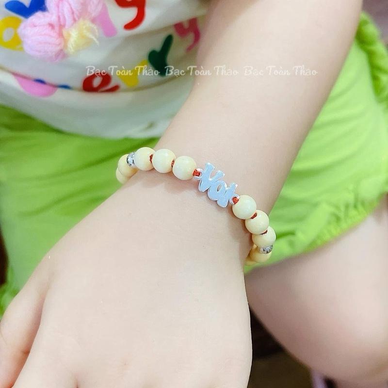 L197 Vòng dâu tằm mix chữ bạc, có khắc tên theo yêu cầu độ tuổi đeo từ sơ sinh đến 14 tuổi 4
