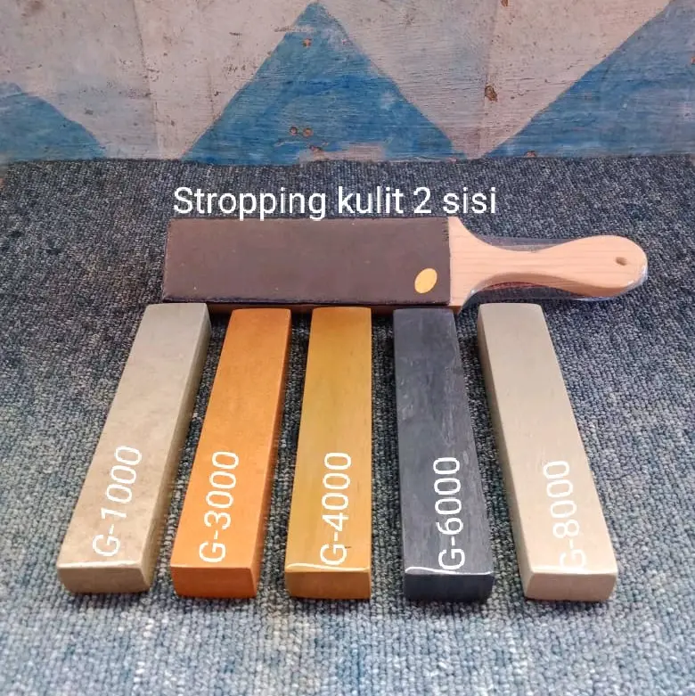 batu Asah taji plus stropping kulit 2 sisi pengasah pisau