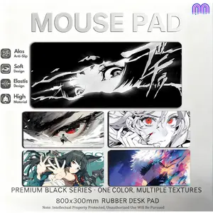 Mouse Pad Besar Anti-Slip Desk Mat Minimalist Black and White Anime E-Sports Gaming MousePad Aesthetic XL 80x30cm Thickened Stitched Edge Mat.4