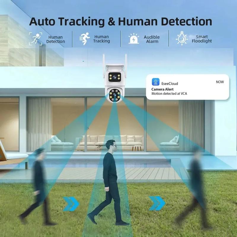 Product Introduction of 4K 8MP PTZ WIFI Camera,Dual Lens Dual Screen IP Camera,4MP HD Auto Tracking Outdoor CCTV Protection Surveillance,App:EseeCloud 20