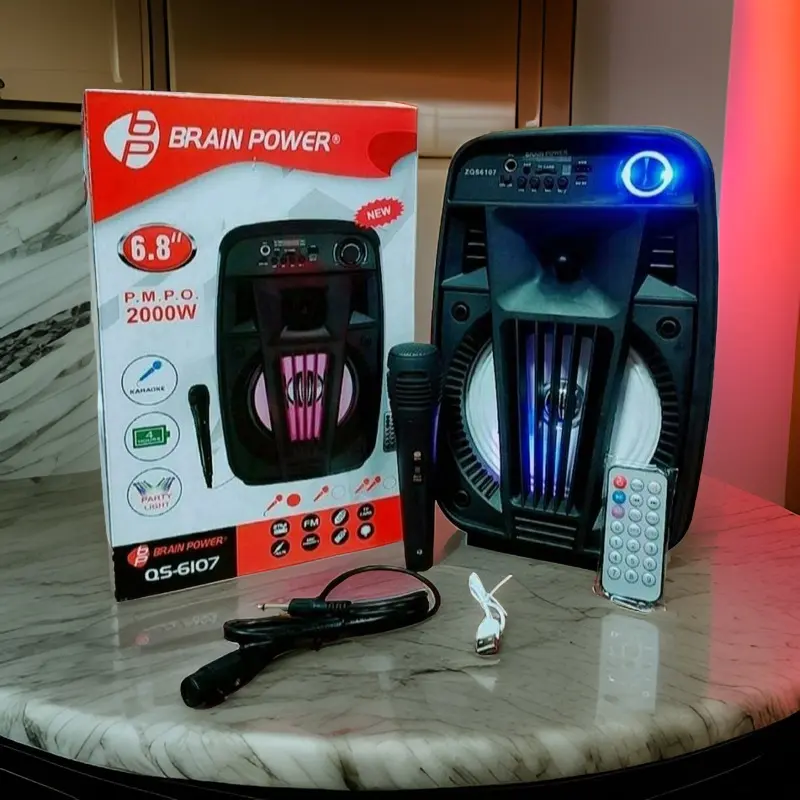 MKC KIMISO-6107 SPEAKER BLUETOOTH KARAOKE 6.5 INCH SPEAKER BLUETOOTH PORTABEL ZQS-6107 GRATIS MIC DAN REMOT SALON AKTIF KARAOKE SUARA BAGUS Hitam 2