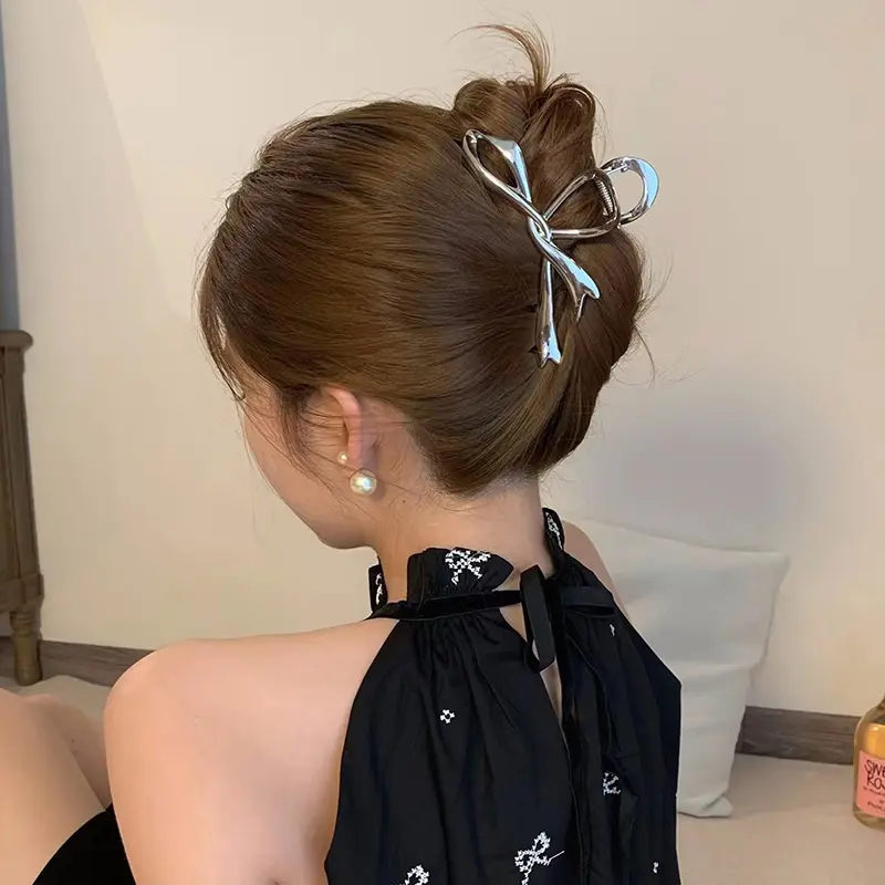Metal Claw Clip Bow Knot Metal Shark Clip  Hair Claw Style Advanced Versatile Back Head Spoon Hair Ornament Headwear