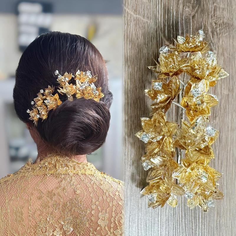 Semanggi Bunga Aksesoris Hiasan Sanggul Rambut isi 4 Tunjung Sari Mutiara Krengseng Cucuk Mahkota Tusuk Konde 2