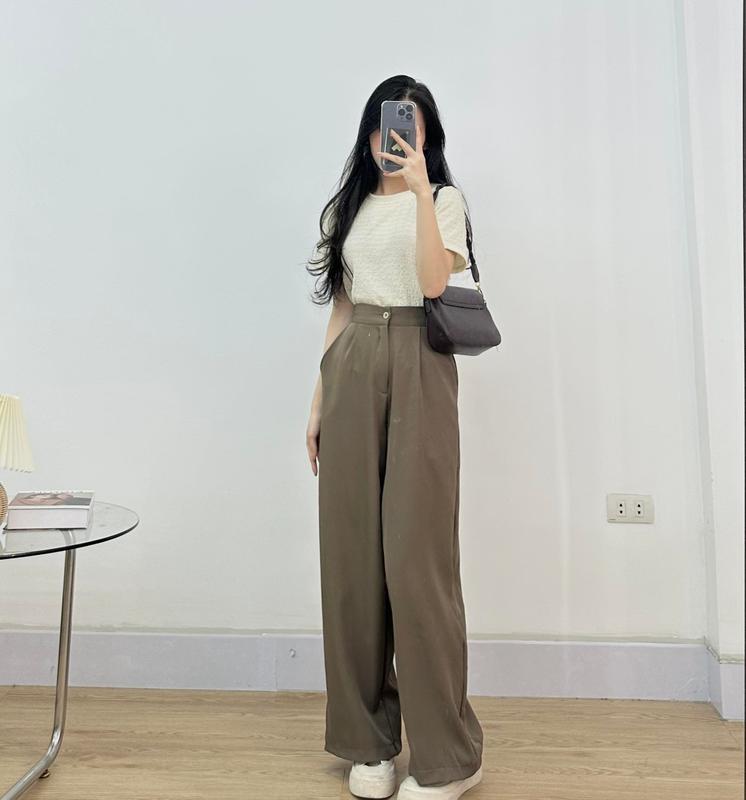 Quần vải ống suông new 2023 không vạt , ống rộng  cạp cao không có chun lưng Miho house