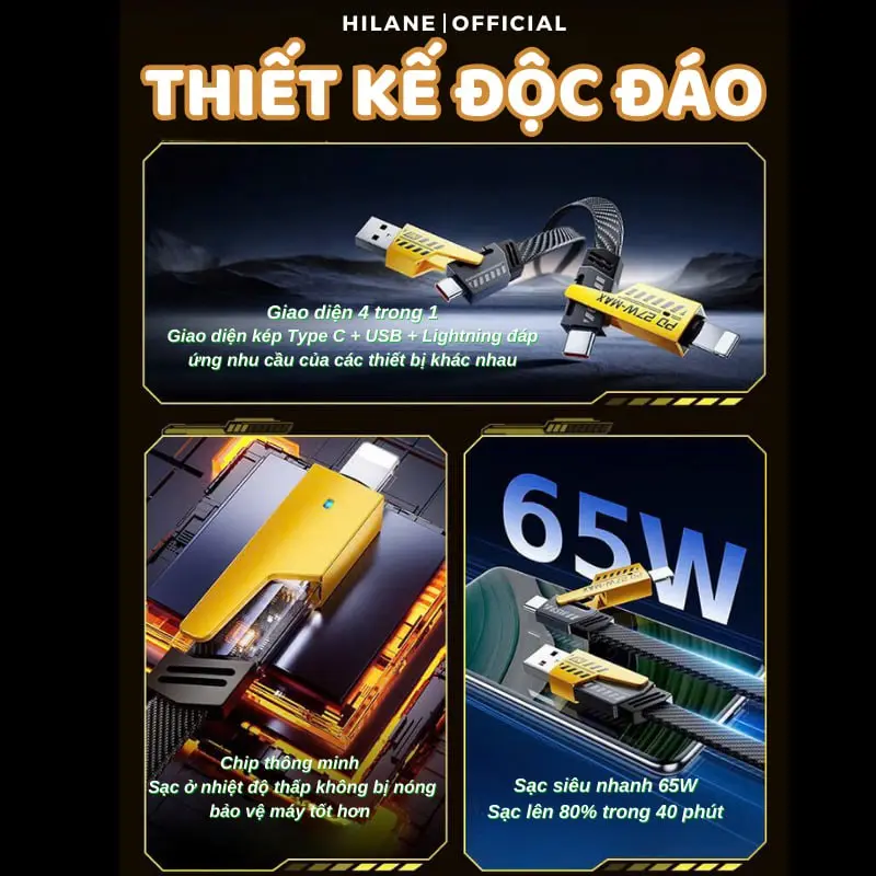 Combo 3 Cáp Sạc Nhanh Kèm 1 Củ Sạc 68W  Đa Năng 7