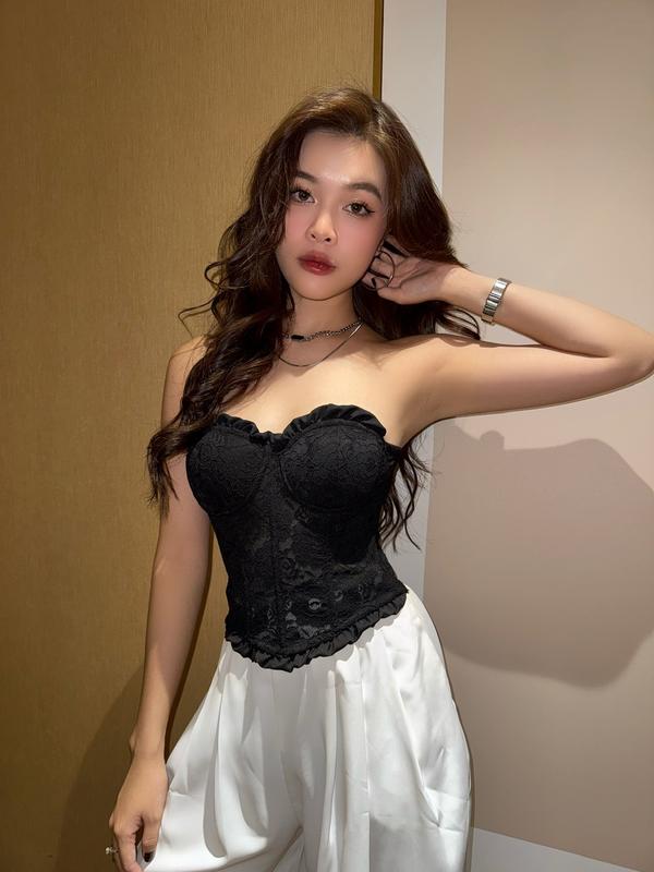  TM75 Áo Ngực Corset Ren Thêu Cao Cấp  Tôn Dáng Mút Cố Định Xếp Ly 5 xương Eo Tôn Dáng Thiết Kế TIMIN WORKSHOP 