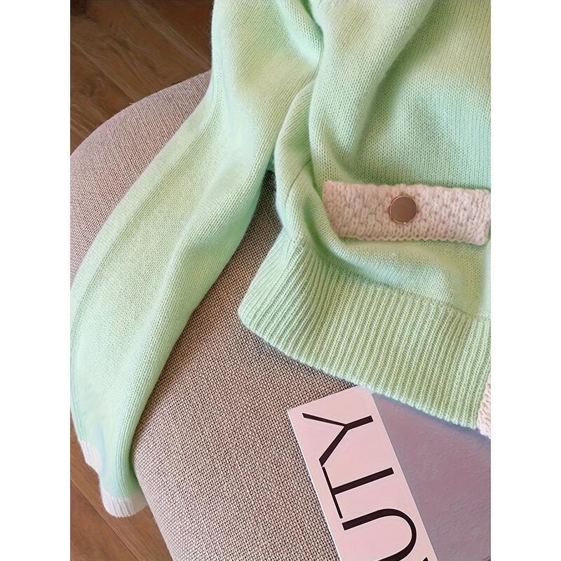 Áo Cardigan Dệt Kim, Trang Trí Tương Phản, Nút Phía Trước, Tay Áo Dài, Phong Cách Thường Ngày Thích Hợp Cho Mùa Xuân Và Mùa Thu, Quần Áo Nữ 3