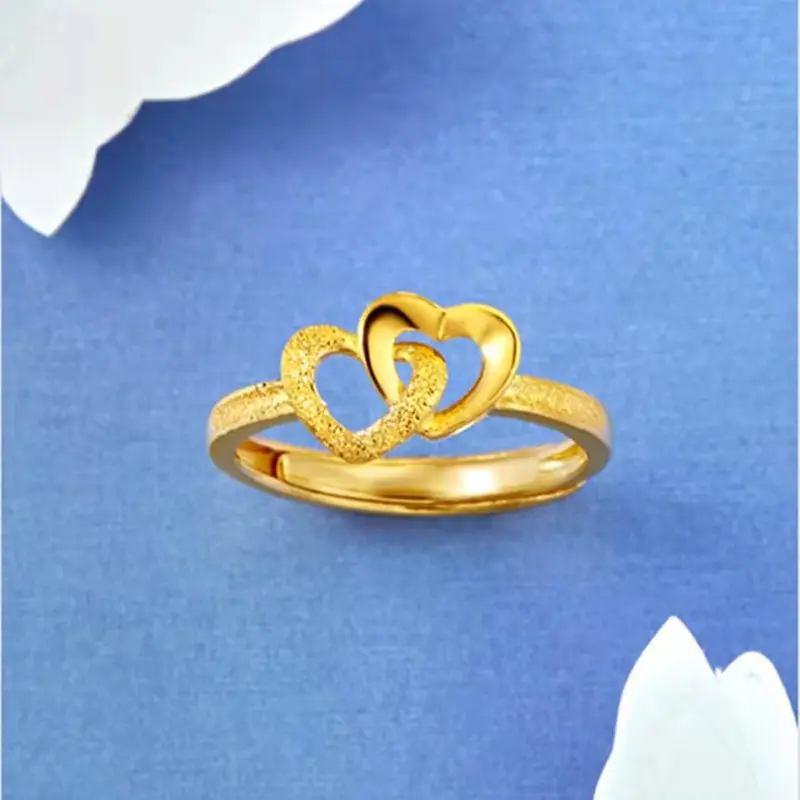 Vietnam Placer Gold Pairs Loving Heart with Opening Ring Rings Simulation Gold Open Adjustable Doppel Herz Rings for Women Gifts