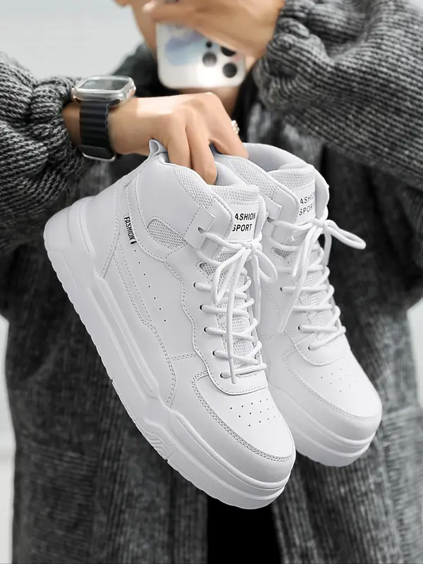 Fashion Patchwork Design Lace Up High Top Sneakers, Casual Breathable Walking Shoes, Non-slip Outdoor Round Toe Hiking Shoes Designer Shoes 5