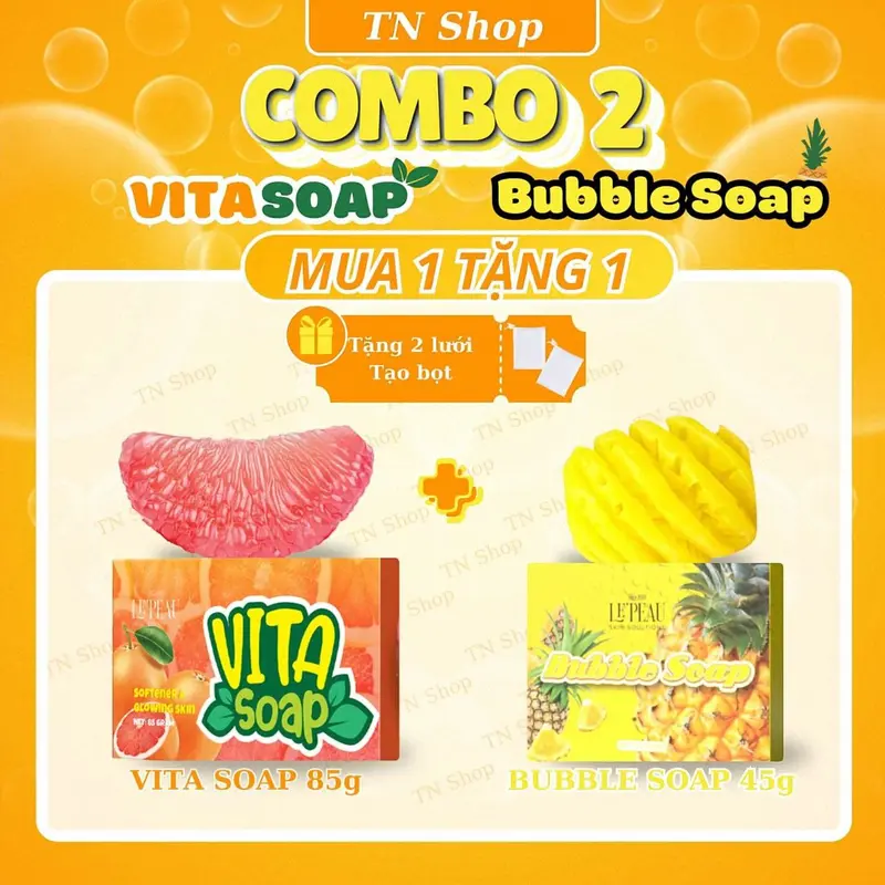 [ COMBO 1 TẶNG 1 ] - SOAP BUBBLE Bưởi và Khóm, hỗ trợ bật tông da mặt và BODY. Cải thiện thâm da, hỗ trợ nhả nắng - Dùng được cho Nam và Nữ  - 85g 0