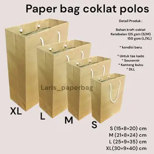 Grosir/ecer Paper Bag Polos Cokelat Satuan Ukuran S-M-L-XL Hadiah Kertas