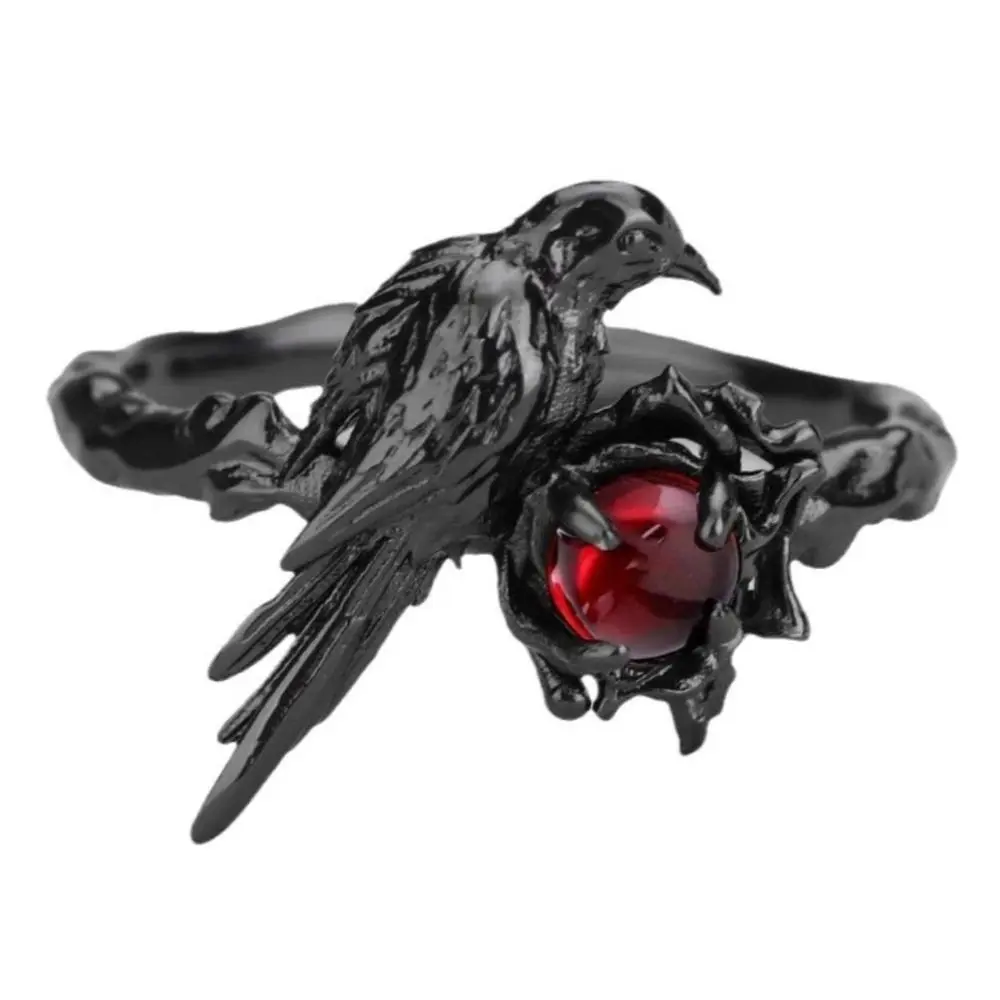 Fashion Love and Deepspace Black Raven Ring Adjustable Sylus Crow Cosplay Ring Merch Red Zircon Artisan Rings Props Gift
