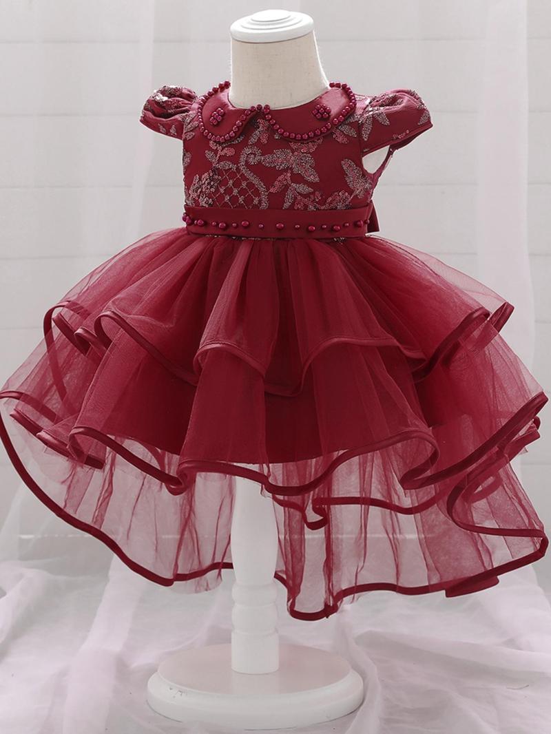 Product Introduction of Baby Girl's Contrast Sequins Puff Sleeve Tulle Dress, Cute Elegant Princess Dress for Party Birthday Festival, Infant Toddler Kids Clothes for All Seasons 5