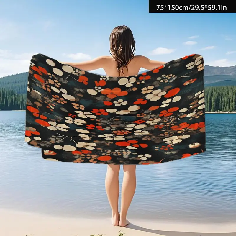 Floral Print Beach Towel, Portable Travel Beach Towel, Soft Absorbent Towel for Fitness, Travel, Swimming, Yoga, Sauna 2