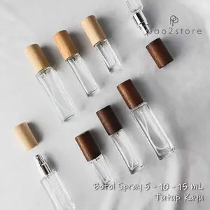 Botol Parfum Spray - Tutup Kayu - Kaca Kotak Tebal Clear - Refill / Isi Ulang Perfume Sample Vial Travel Size