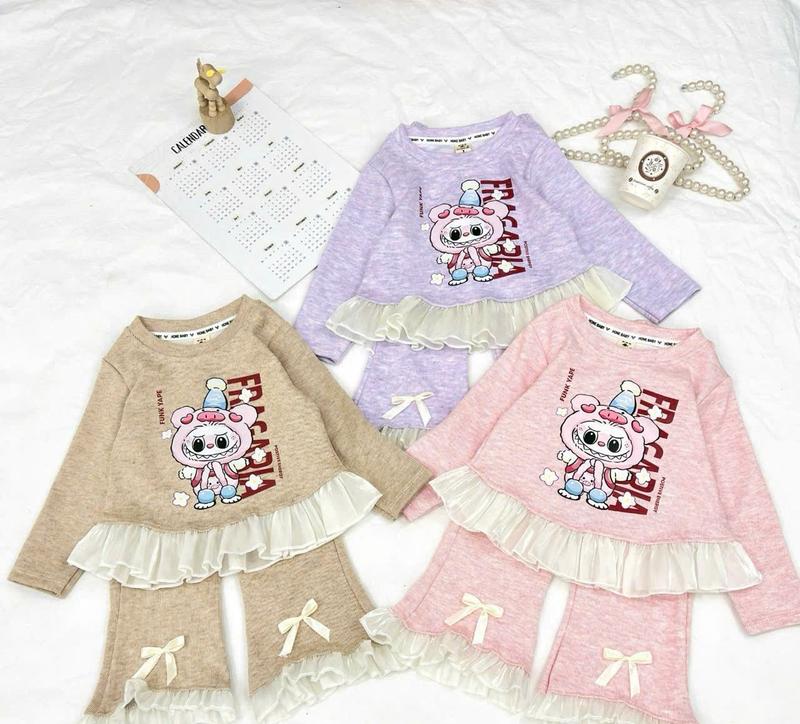 NhiChiaki(7-15kg)-Nhí 2-Bộ Len Lông Thỏ Bé Gái Nhí In Hình Labubu Xinh Dễ Thương-Tet-Xmas-Tết-TiktokTet bộ  len set đồ quần áo