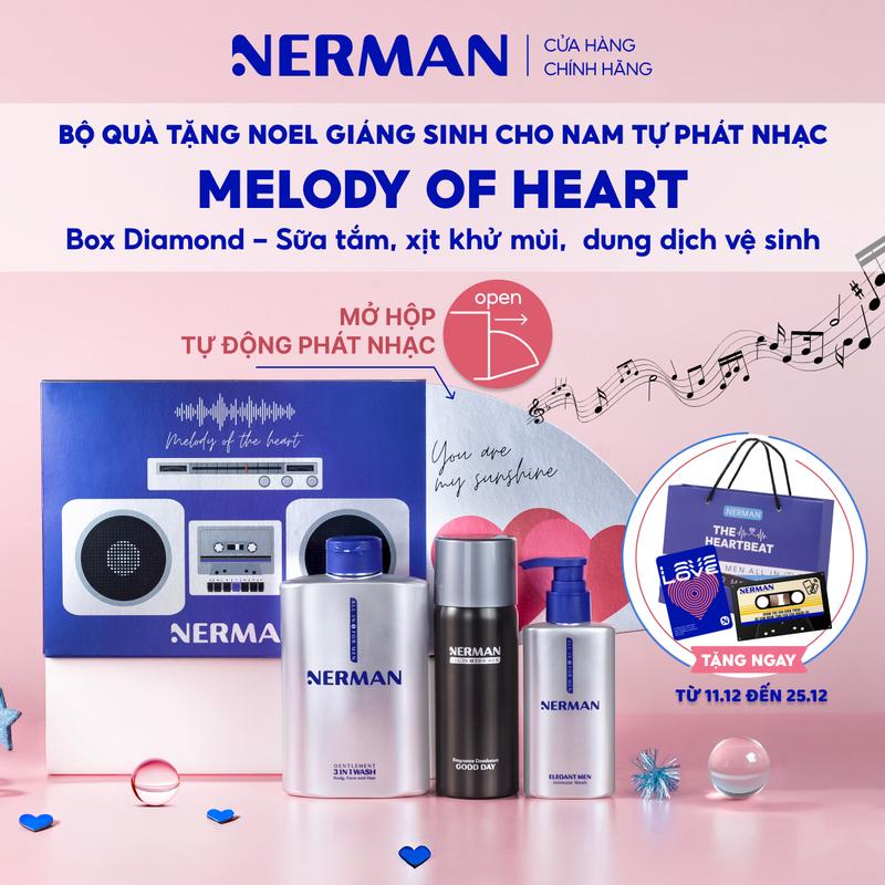 Bộ quà tặng Noel giáng sinh cho nam tự phát nhạc Nerman Melody Of Heart - Sữa tắm 3 in 1 350g & DDVS 100ml & XKM 100ml