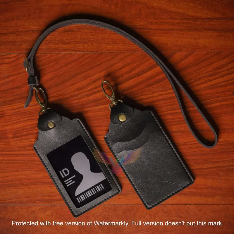 QUICK - NAME TAG KARTU NAMA ID CARD KULIT KANTOR 3 SLOT LANYARD ELEGANT KANTOR 5